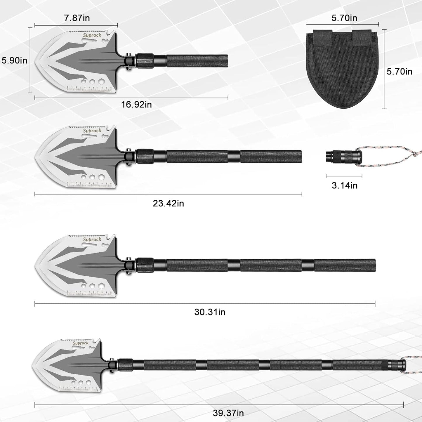 Survival Tactical Shovel Axe - High Carbon Steel Folding Entrenching Tool for Camping, Hiking - Carrying Pouch Included - Car Emergency Survival Gear