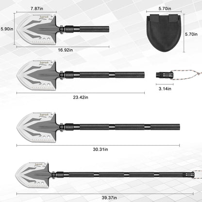 Survival Tactical Shovel Axe - High Carbon Steel Folding Entrenching Tool for Camping, Hiking - Carrying Pouch Included - Car Emergency Survival Gear