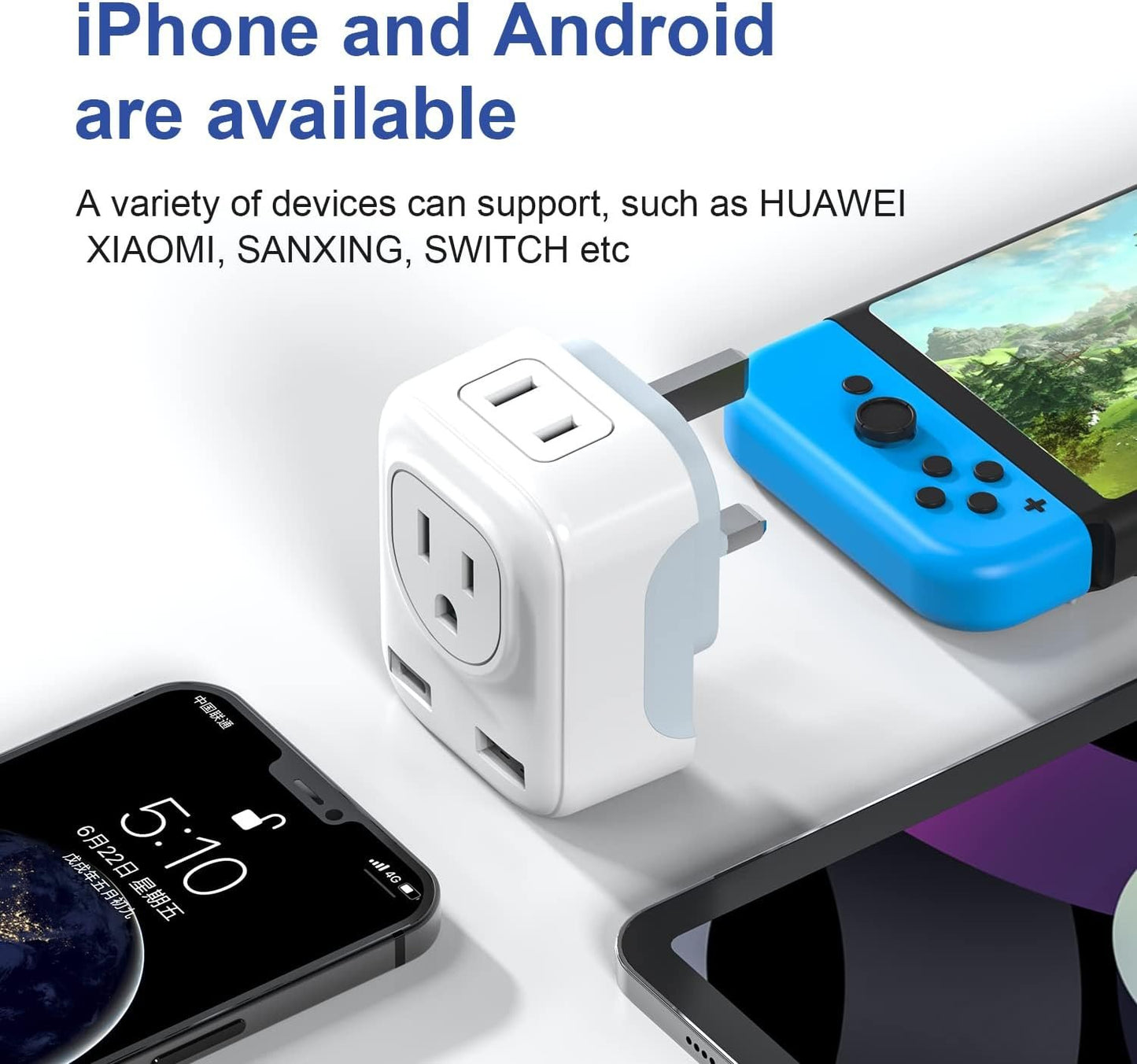 UK Ireland Hong Kong Travel Plug Adapter, HITRENDS Canada US to UK Plug Adapter with 2 American Outlets & USB-A &USB-C, Type G 4 in 1 Travel Adaptor to England Scotland Singapore - 1 Pack