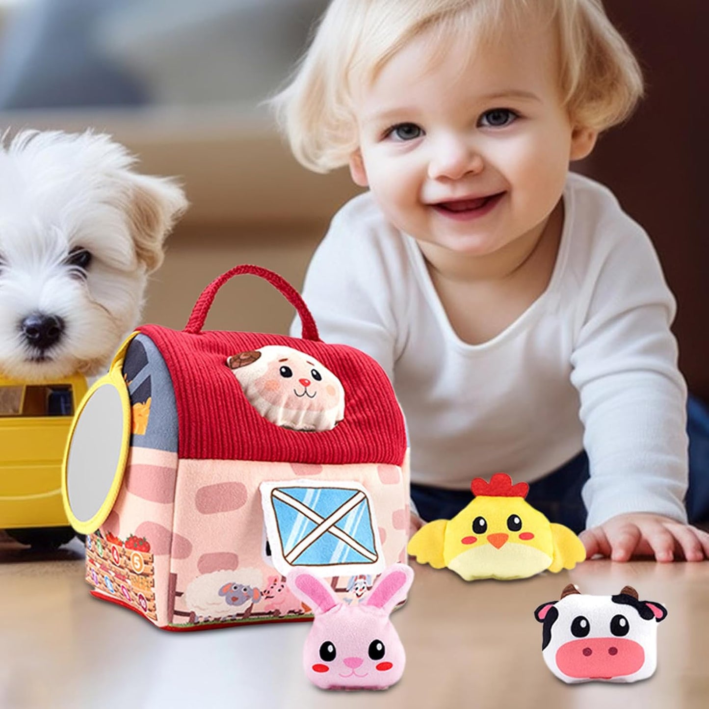 Générique Plush Barn Farm Animals, Stuffed Toy Pretend Play Set, Fun Learning Child Safe Hand Development with Mirror for Kids, Toddler, Boys, Girls, Preschool Children