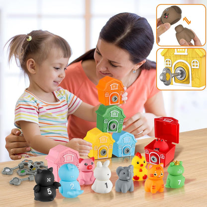 Farm Animals Toysï¼ŒMontessori Toys for Babiesï¼ŒToys for 3 + Year Oldï¼ŒLittle People Farm 10 Farm Animals and 10 Barns,10 Keys Baby & Toddler Toysï¼ŒLearning & Education Toys