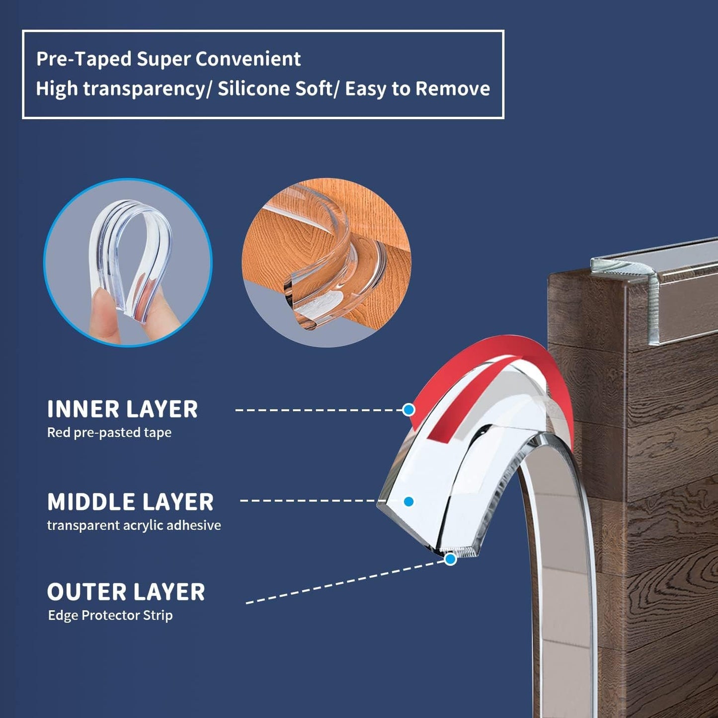 Baby Proofing, Clear Edge Protector Strip, Silicone Soft Corner Protectors for Kids Safety with Pre-Taped Strong Adhesive, Edge Protectors for Cabinets, Tables, Drawers-16.4FT(0.4"X0.4")