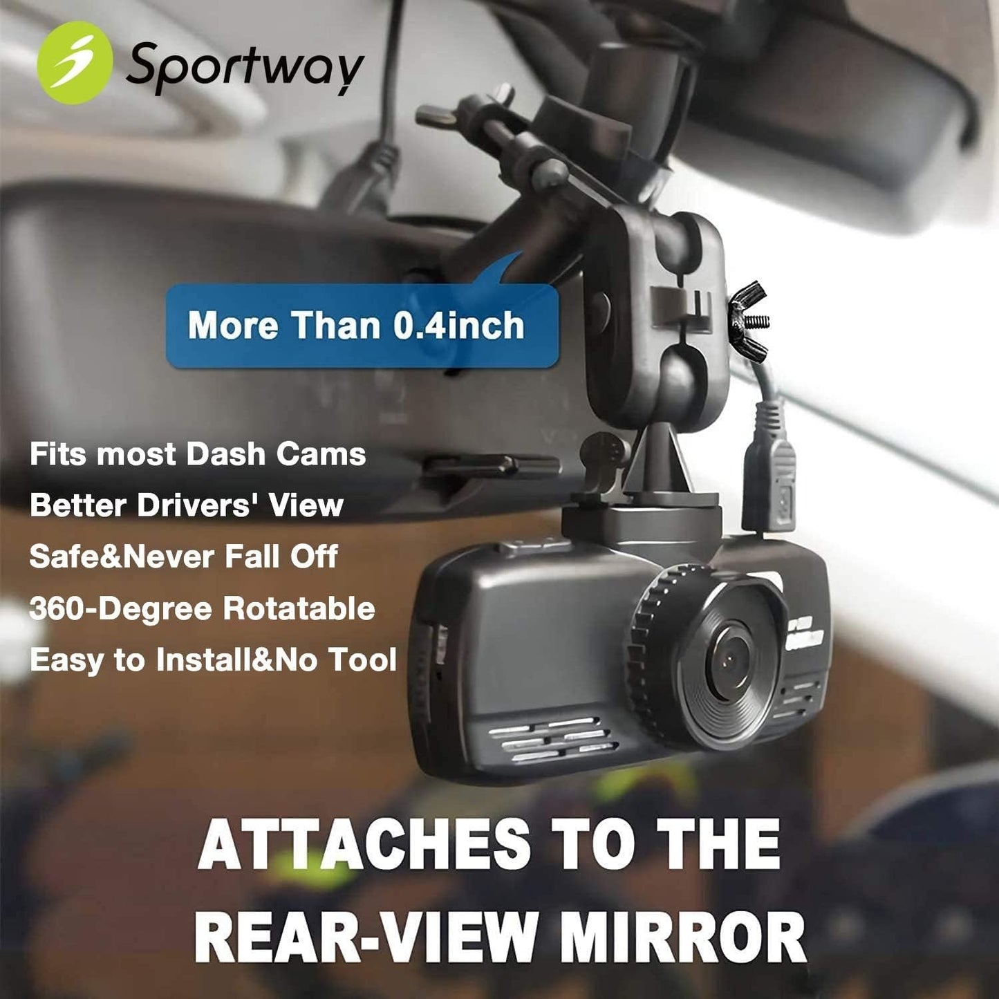 [2-Pack] Dash Cam Mount, Sportway S90 Dash Cam Mirror Mount Holder with 6pcs Joints for Rove APEMAN CHORTAU Roav Nexar iiwey YI Z-Edge Old Shark KDLINKS Crosstour Falcon Zero... Most Car Dash Cameras
