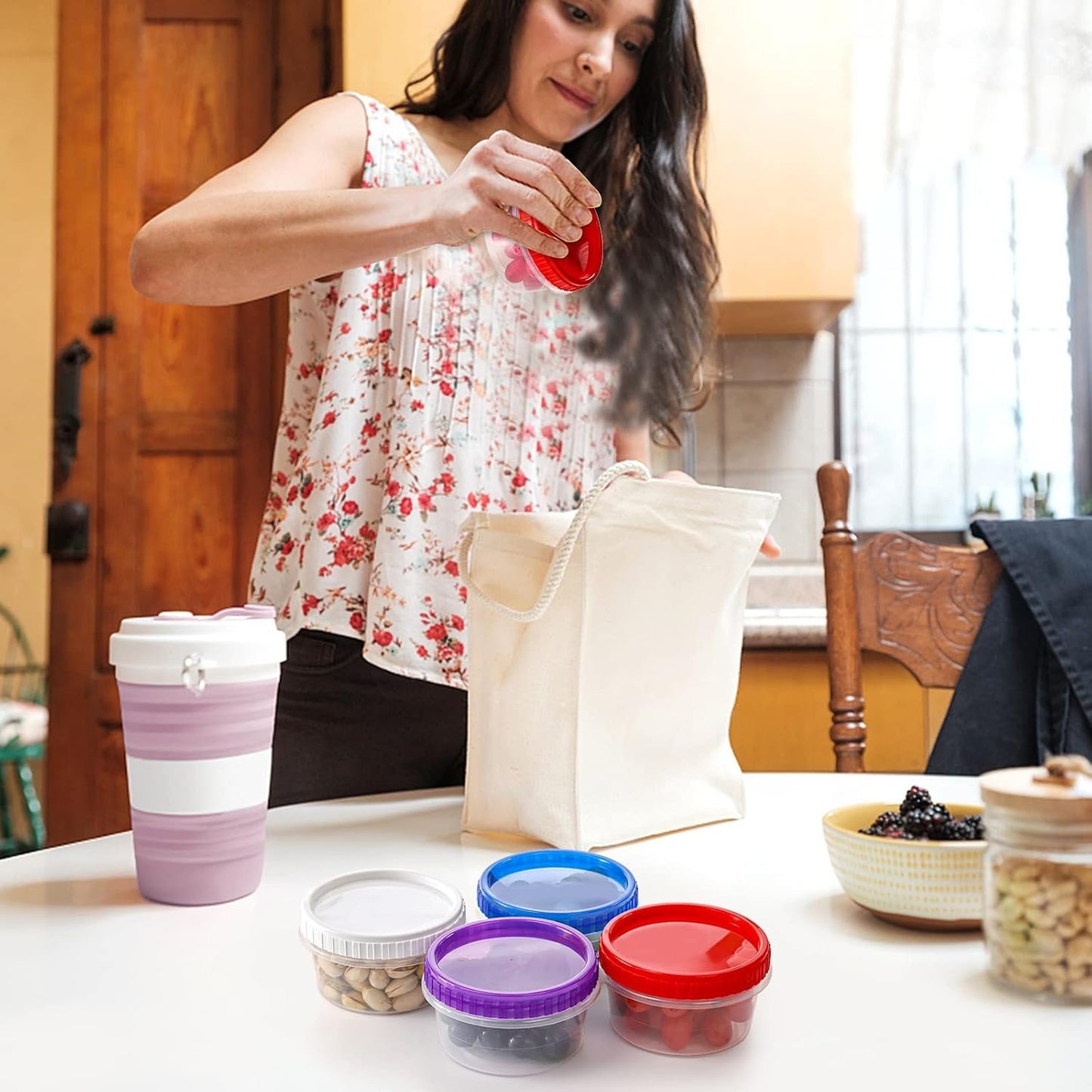 Okllen 40 Pack 10oz Freezer Storage Container Boxes, Plastic Food Container Jar with Airtight Screw Lid, Reusable Small Twist Top Condiment Cup for Snack, Fruit, BAP Free