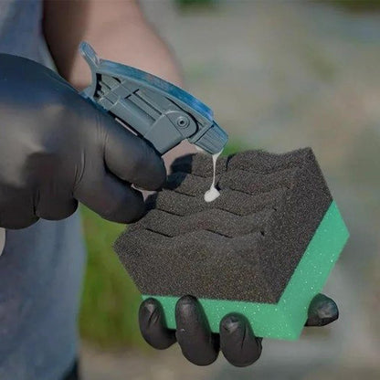 Tire Shine Sponge, Car Detailing Applicator, Wheel Cleaning Pad 3.74 x 3.35 x 2.56 Inches, Ergonomic Reusable Foam, Wave Design Grip, Paint Safe, Ideal for RV Truck Auto Coating