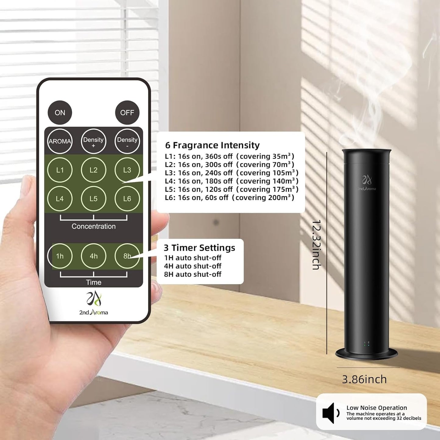 2ndAroma Diffuser with Essential Oils, Aluminum Air Diffusers for Home with Remote Control, 100ml Capacity 2100 Sq Ft Coverage Smart Home Fragrance Diffuser for Large Space Bathroom Office Hotel