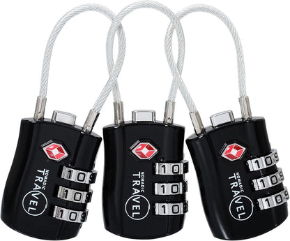 TSA Approved Combination Code Luggage Travel Lock (3 Pack) - Ideal for Luggage Suitcase, Backpacks, School lockers, Gym lockers and More