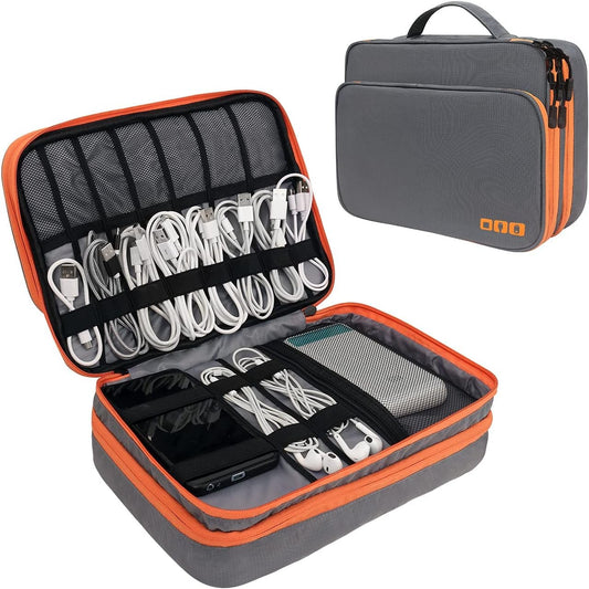 Travel Cable Organizer Bag, 3 Layer X-Large Capacity Electronics Accessories Cord Storage Case Bag for Cables, SD Card,Chargers, Power Bank, Cellphone,Tablet, Grey, X-Large