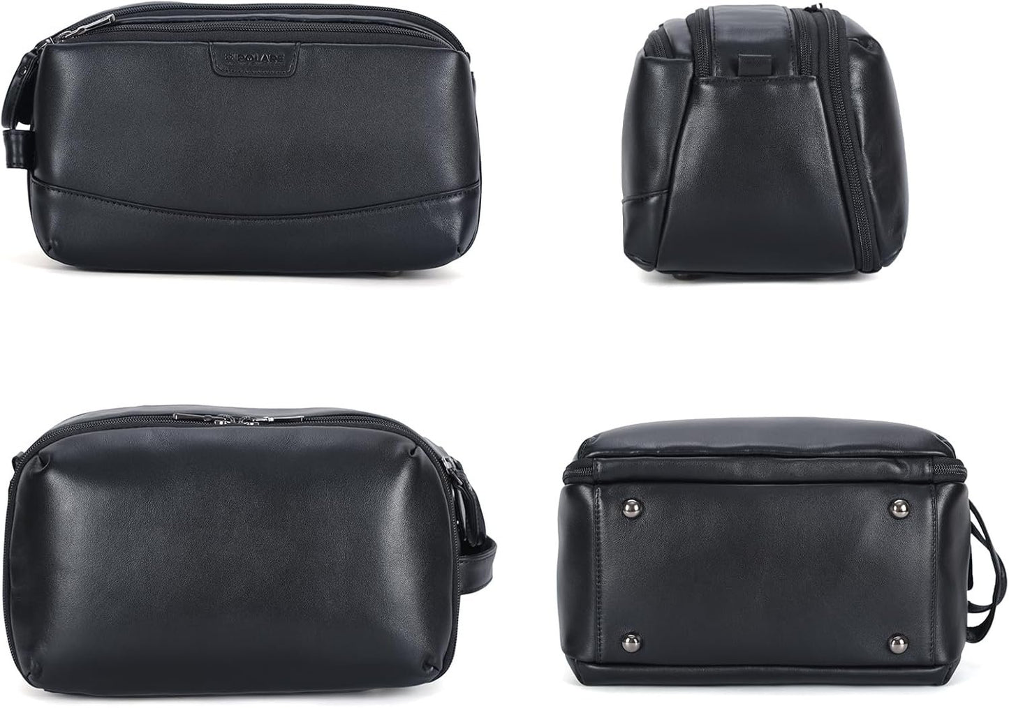 Polare Napa Leather Toiletry Bag for Men Large Travel Cosmetic Case Dopp Kit Shaving Kit Wash Pouch with YKK Zippers (Black)