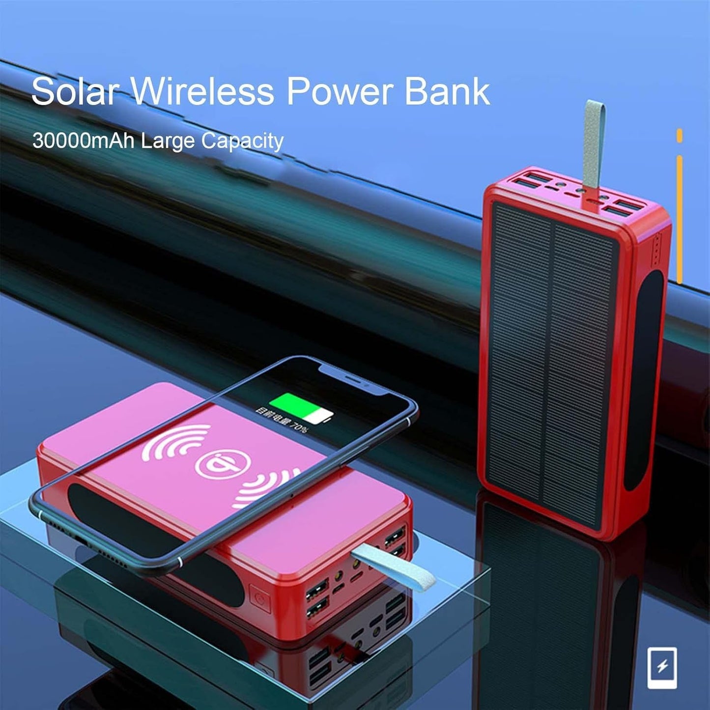Solar Charger | 50000 mAh Wireless Mobile Charger with Lanyard - Waterproof and Drop-Resistant Travel Essentials for Business, Travel,Camping and More Kuitgh