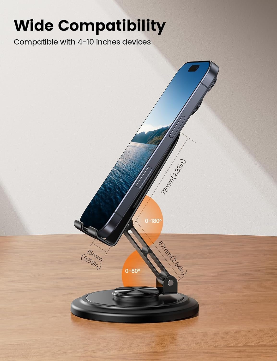 Lamicall Adjustable Phone Stand for Desk - 360 Rotating Foldable Cell Phone Holder Desktop Portable Cellphone Stand, Office Desk Accessories for iPhone 16 15 14 13 Pro Max, 4-10”Smartphones, iPad Mini