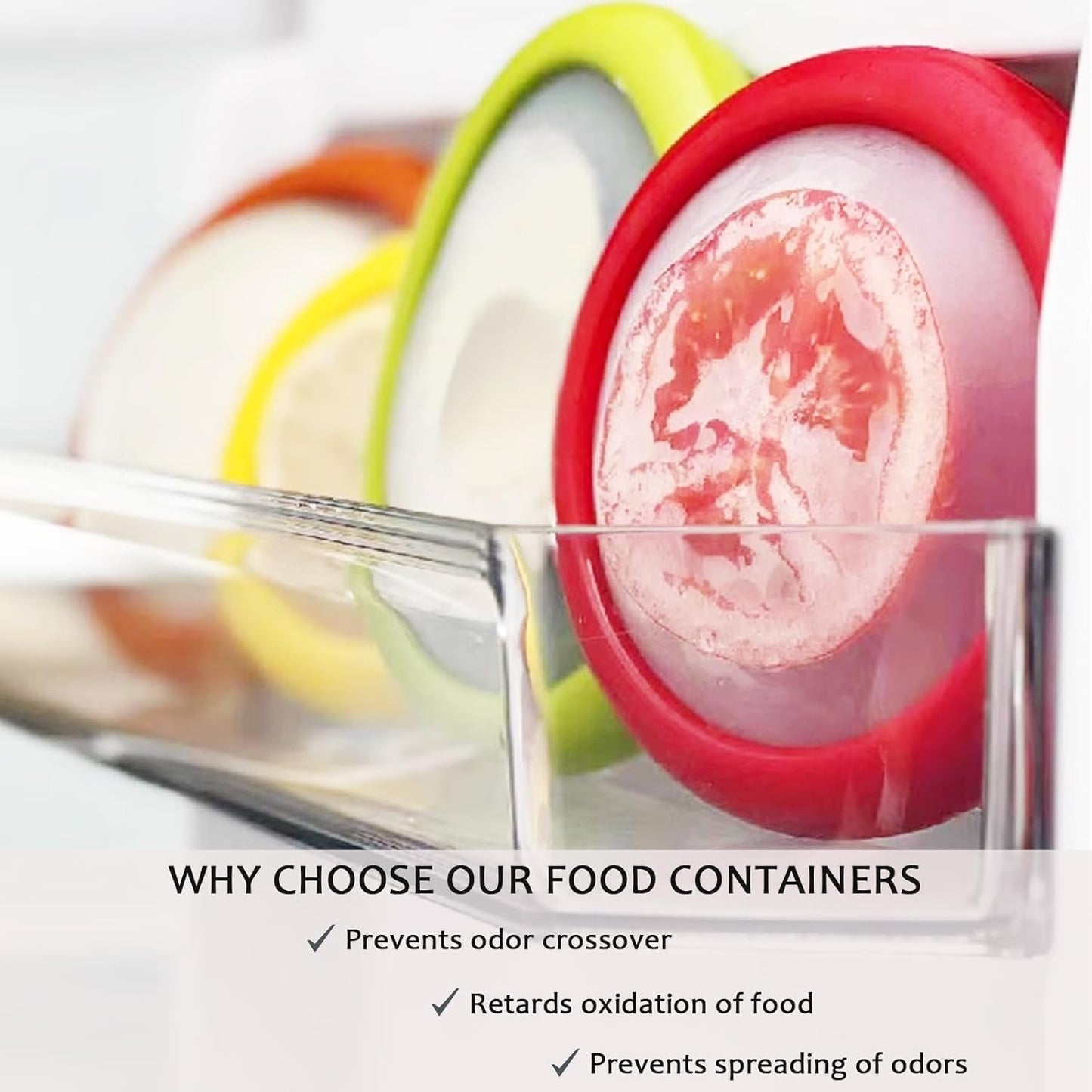 ANGEO Fruit Storage Containers for Fridge, Avocado Saver, Fruit and Vegetable Anti-Oxidation Storage Box, Set of 4 Reusable Refrigerator Storage Containers for Maintaining Freshness of Food