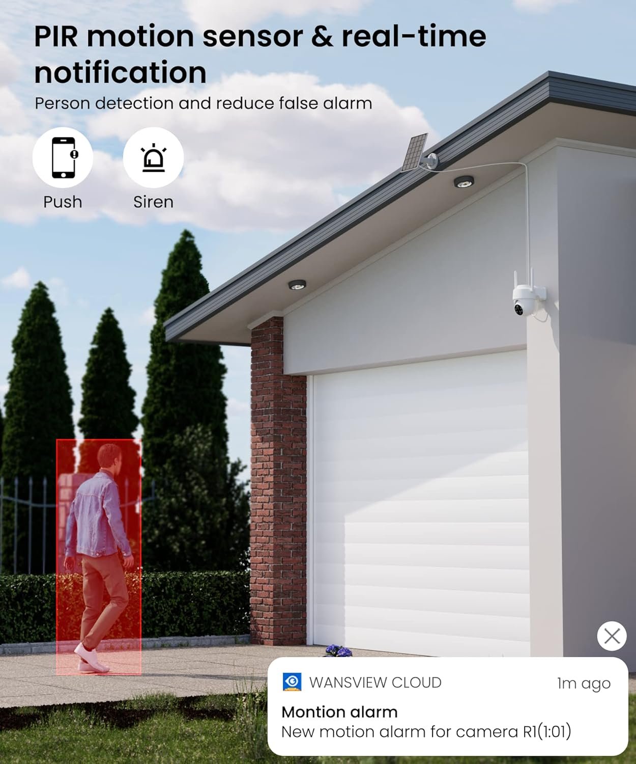 GALAYOU Solar Security Camera WiFi Wireless Outdoor, 360Â° PTZ Battery Powered Camera for Home with Color Night Vision, PIR Alert, 2-Way Audio, Compatible with Alexa/Google Home, R1