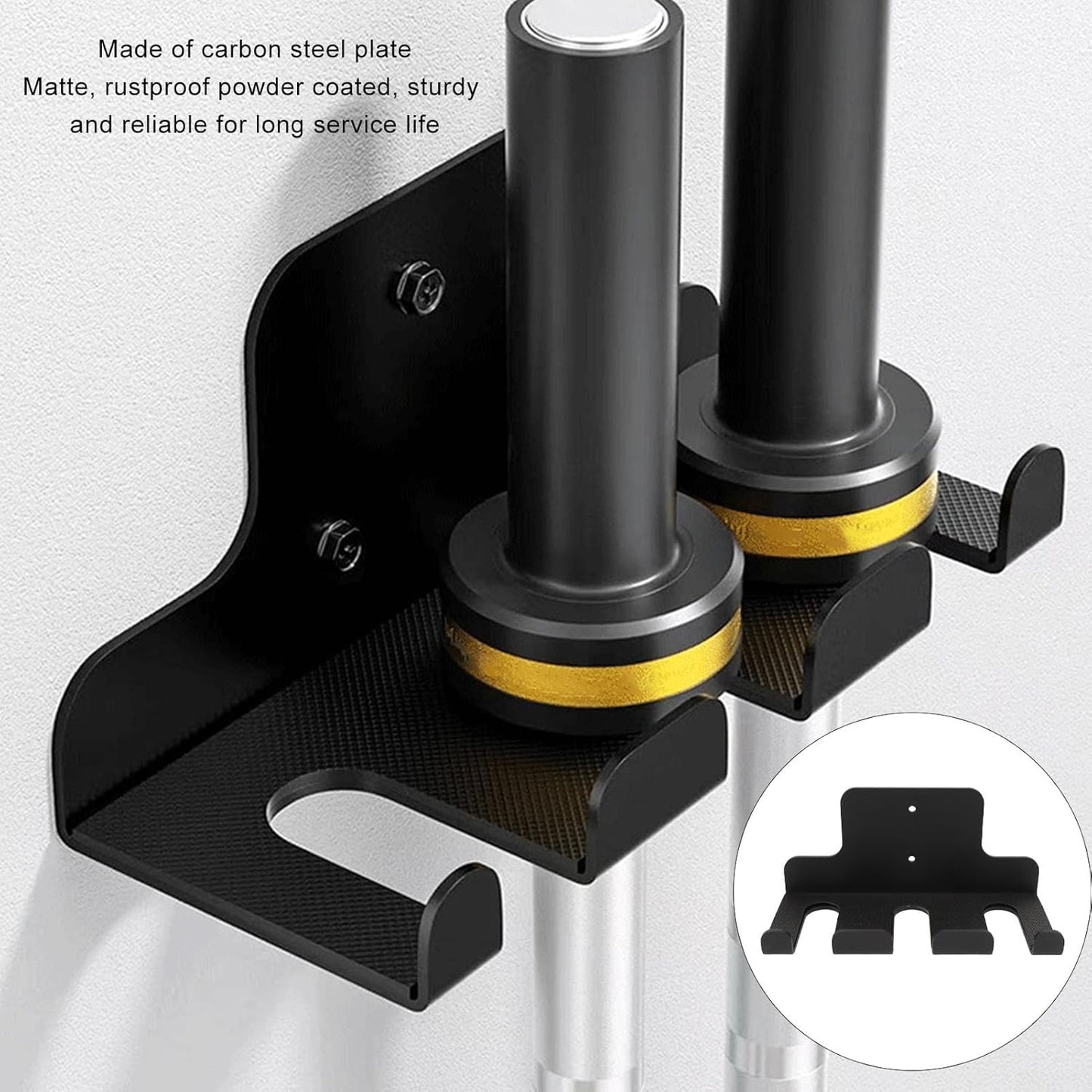 Wall Mounted Barbell Holder, Heavy Duty Carbon Steel Plate Barbell Storage Organizer with Rubber Pads Vertical Hanging Multi Purpose Barbell Storage Rack for Home Gym Accessory