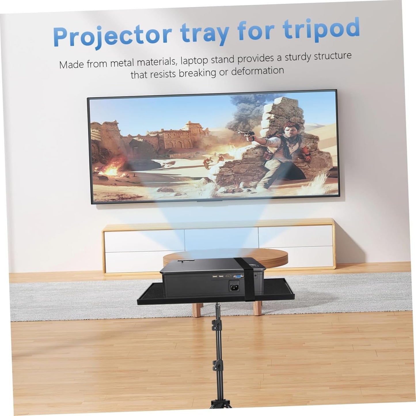 TOGEVAL Projector Stand Tray with Adjustable Height Heavy Duty Tripod Flat Base for Home Cinema Office and School Construction for Stability and Durability