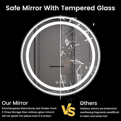 Round LED Bathroom Mirror with Lights, Backlit & Front Lighted, Wall-Mounted Vanity Mirror 3000K/4000K/6000K, Memory Functions, Anti-Fog, Dimmable Smart Mirror (Round 24" x 24")