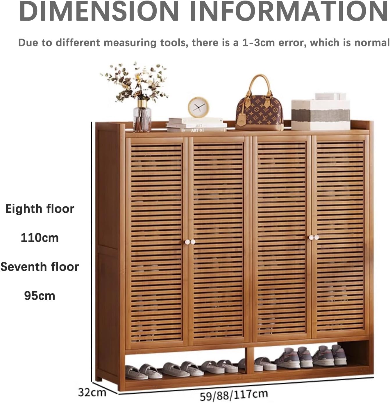 Generico Scarpiera Sottile in Rattan per l'ingresso | Organizzatore in Legno Nero con 3 Ante | Elegante Mobile per Camera da Letto | Design salvaspazio (88×32×95 cm)