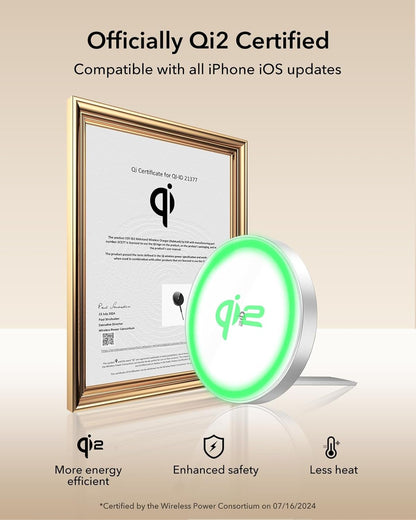 ESR HaloLock Qi2 Wireless Charger with Kickstand, Qi2 15W MagSafe iPhone Charger, Wireless Charging Pad for iPhone 16/15/14/13/12 Series, AirPods Pro, Strong Magnetic Charging with Type-C Cable, White