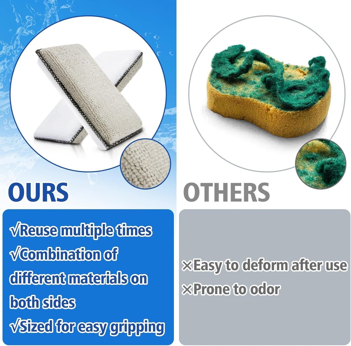 Microfiber Pad - 4PCS Microfiber Pads Detailing Sponge Two Sides of Microfiber Cloth and Nylon Bristle Brush Car Interior Detailing Kit for Leather Sofa Shoes and Bags Car Wash Kit