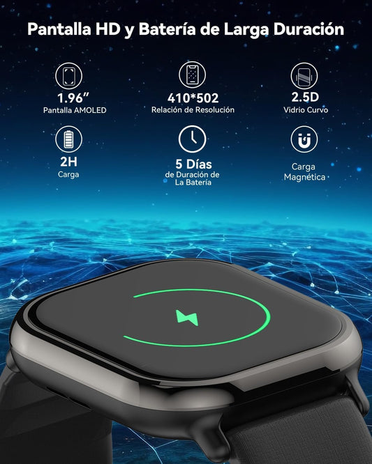 Musclez Smartwatch, Smart Watch for Women Men Kids, 1.96'' HD Touch Screen Pedometer, Calories, Heart Rate, Blood Pressure Monitor, IP68 Fitness Tracker (Black)
