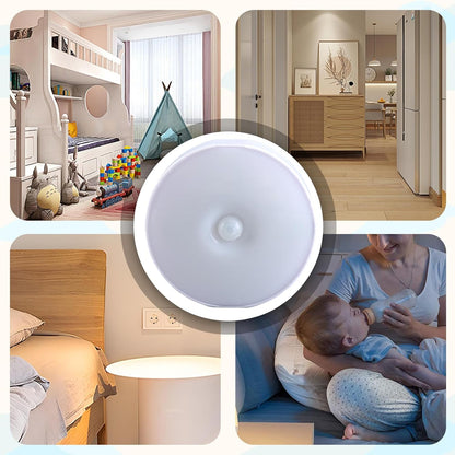 shjxi Motion Light, Sensor, Round Usb Rechargeable Smart Detector Lamp, Night Brightness Bathroom Ceiling Lighting, Light for Indoor Home Workplace Bedroom Use, 3.39x0.71 Inches