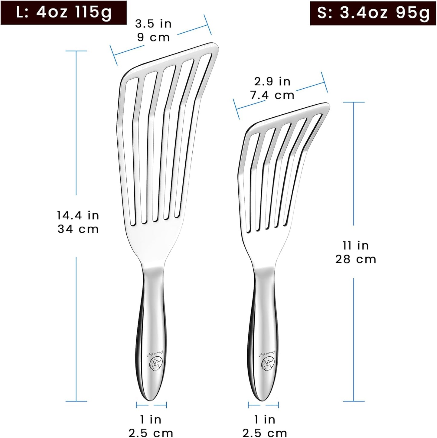 Fish Spatula Stainless Steel Combo - 1 Large Fish Turner + 1 Small Griddle Spatula, Metal Kitchen Tool With Thin Edge for Turning & Flipping