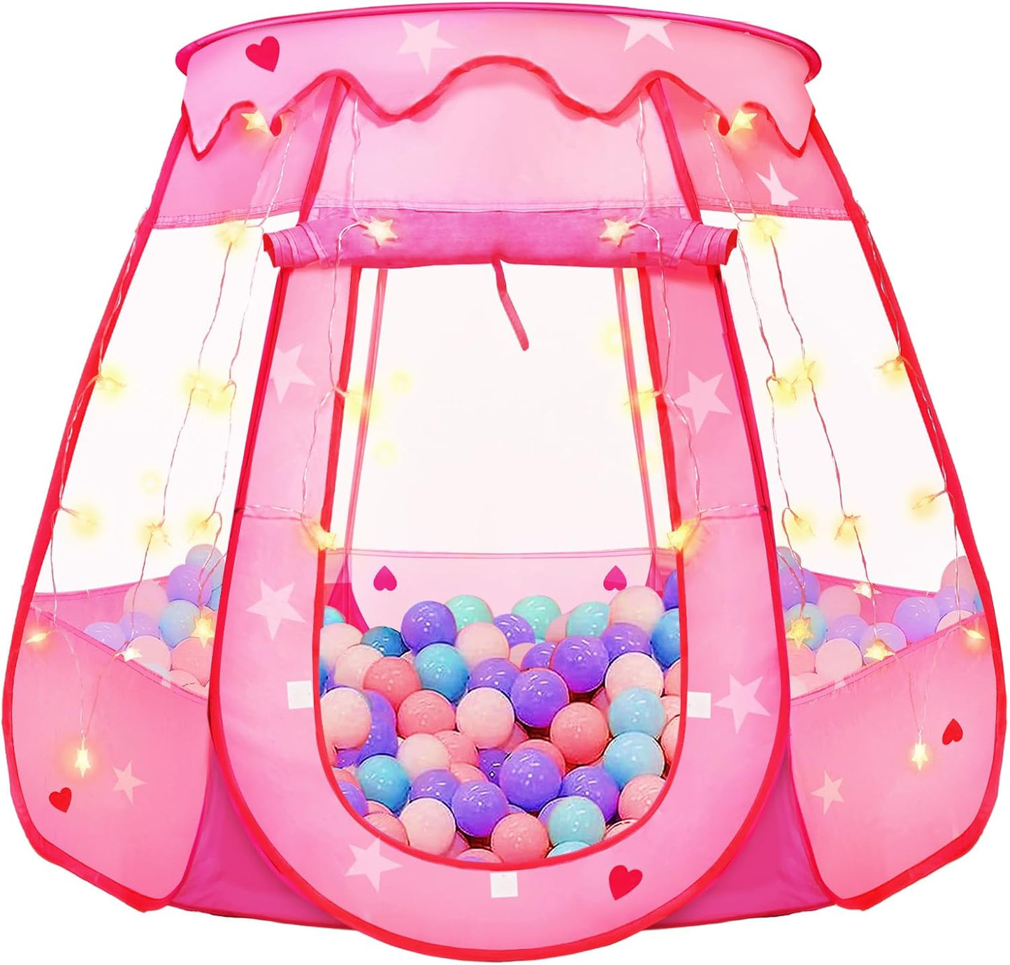 TooyBing Pop Up Princess Tent with Star Light, Toys for 1 2 3 Year Old Girl Birthday Gift, Ball Pit for Baby 12-18 Month, Foldable Kids Play Tent for Toddler 1-3, One Year Old Girl Toy Indoor Outdoor
