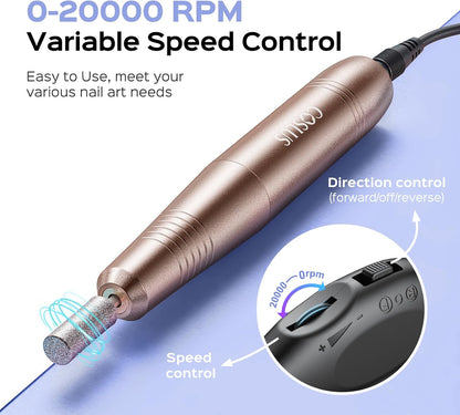 COSLUS Portable Electric Nail Drill Machine for Acrylic Gel Dip Power Nails, Manicure and Pedicure Polish Kit with Bits Sanding Bands, Suitable for Home Salon, Gold