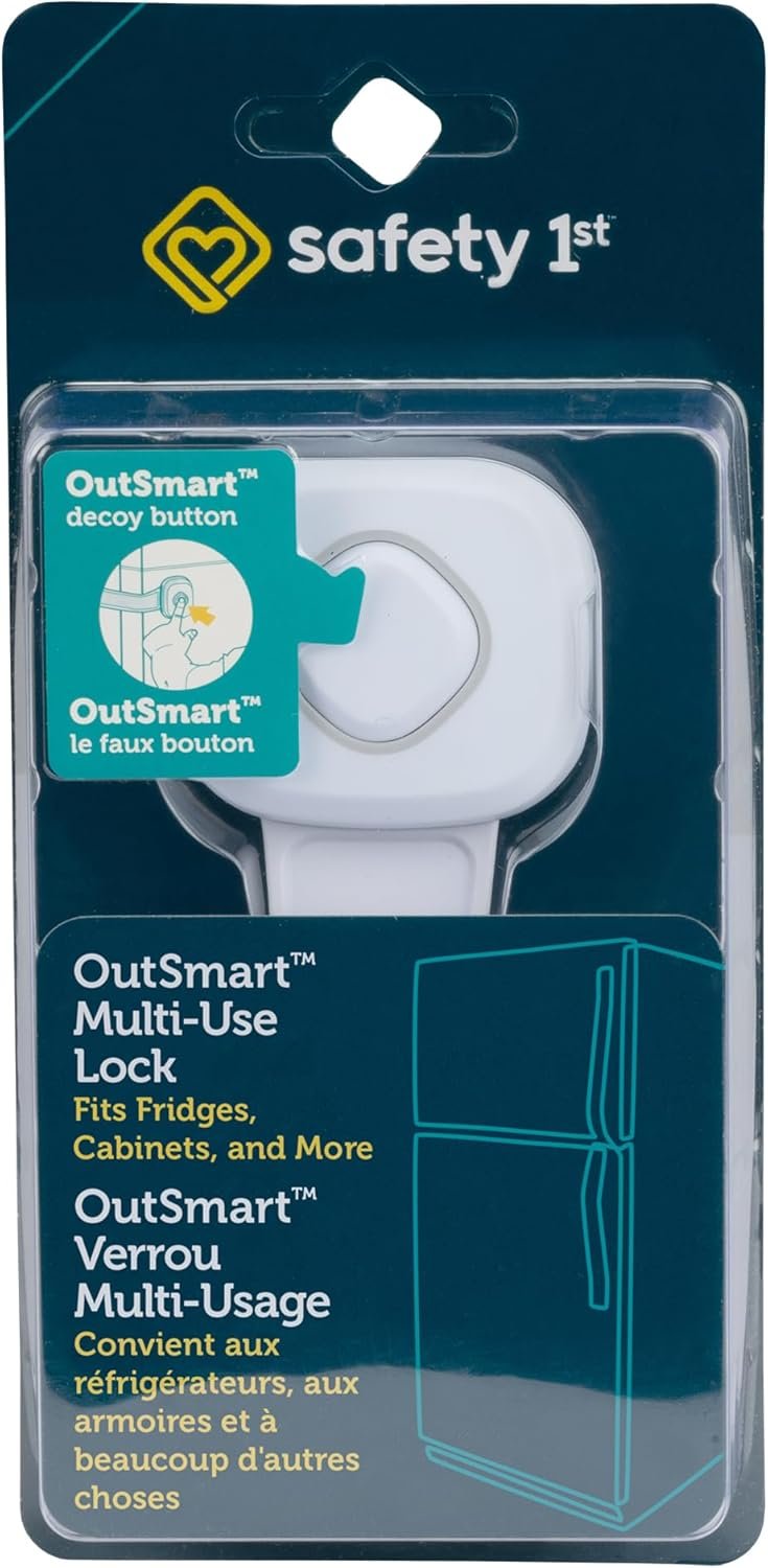 Safety 1st Outsmart™ Multi-Use Lock – Decoy Button Design, Child-Proof Security for Appliances & Cabinets, Easy Adhesive Installation, No Tools Required