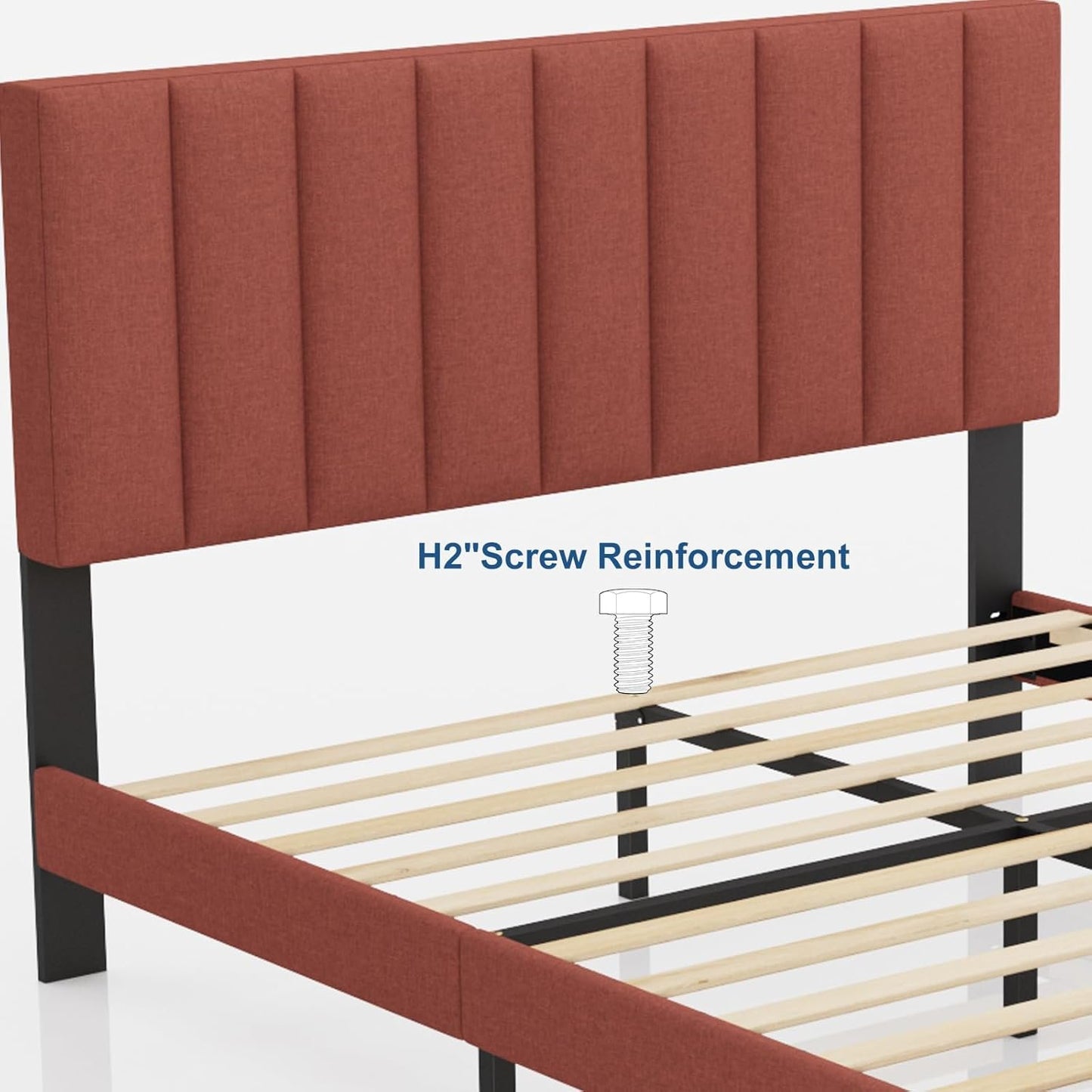 Queen Bed Frames, Rilelola Queen Size Bed Frames with Upholstered Headboard, Easily Assembly Bed Frames with Sturdily Wooden, Not Box Spring, Without Notise Classic Styles(Queen, Orange Red)