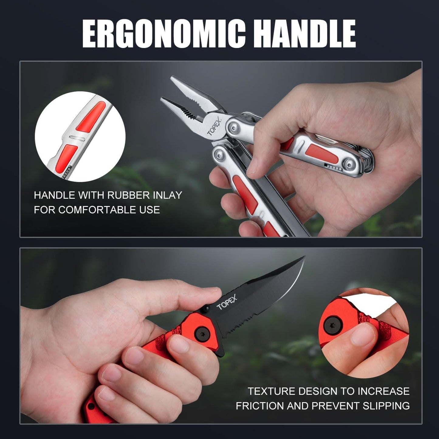 TOPEX 16-in-1 Multitool Pliers & Knife Set Professional Stainless Steel Multi-Function Tool with Safety Locking Folding Knife Pocket Knife for Camping Hiking Survival Fishing