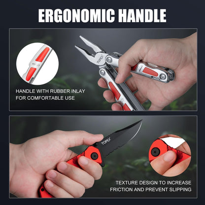 TOPEX 16-in-1 Multitool Pliers & Knife Set Professional Stainless Steel Multi-Function Tool with Safety Locking Folding Knife Pocket Knife for Camping Hiking Survival Fishing