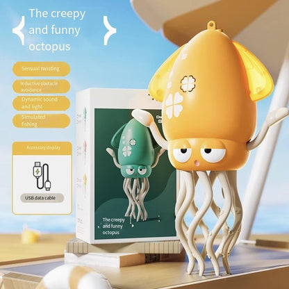 Electric Auto-Avoid Octopus, Electric Crawling Octopus Toy, Stress Relief Gift, with LED & Music, for Kids Indoor Play, Sensory & Motor Skill Development (Yellow)