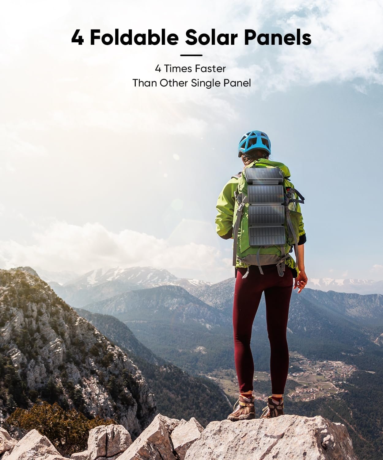 Solar-Charger-Power-Bank - 38800mAh with Dual 5V3.1A Outputs 10W Qi Wireless Charger Waterproof Built-in 4 Solar Panel and Bright Flashlights