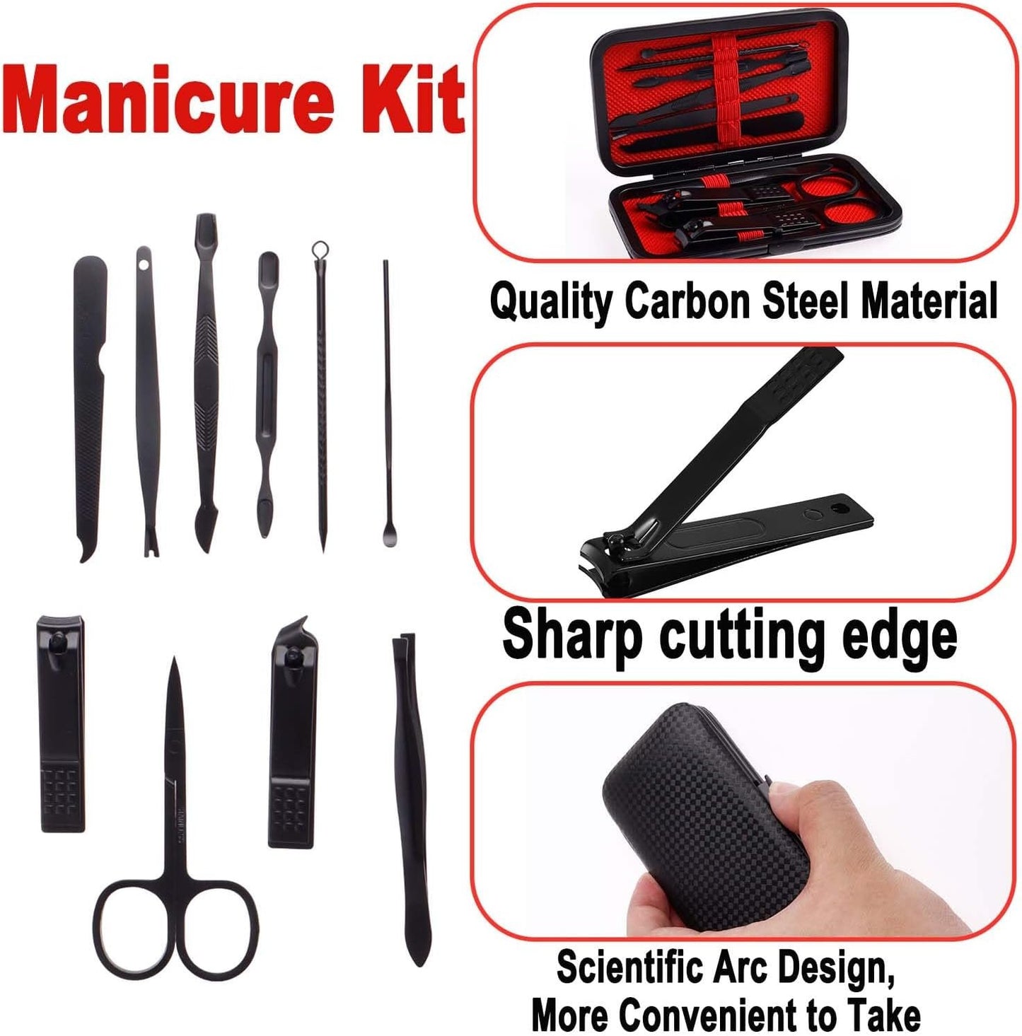 Manicure Set Personal Care Nail Clipper Kit, Hygiene Essentials for Men Women, Manicure Set Nail Clippers Nail File, Travel Nail Grooming Kit, Birthday, Stocking Stuffers for Boyfriend (Red 10 Pcs).