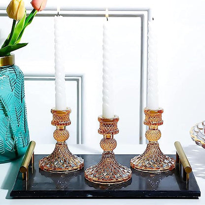 2pcs Candlestick Holders, Taper Candle Holders Glass, Candle Pillar Stands for Table Mantel Wedding Housewarming Gift Home Decoration (Gold 2pcs)