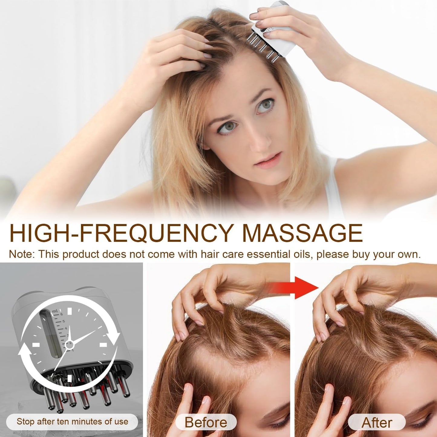 Electric Hair Brush & Scalp Massager with Oil Dispenser, Mess-Free Applicator for Nourishing Scalp and Hair Care, Rechargeable with USB Cable, Travel-Friendly, White