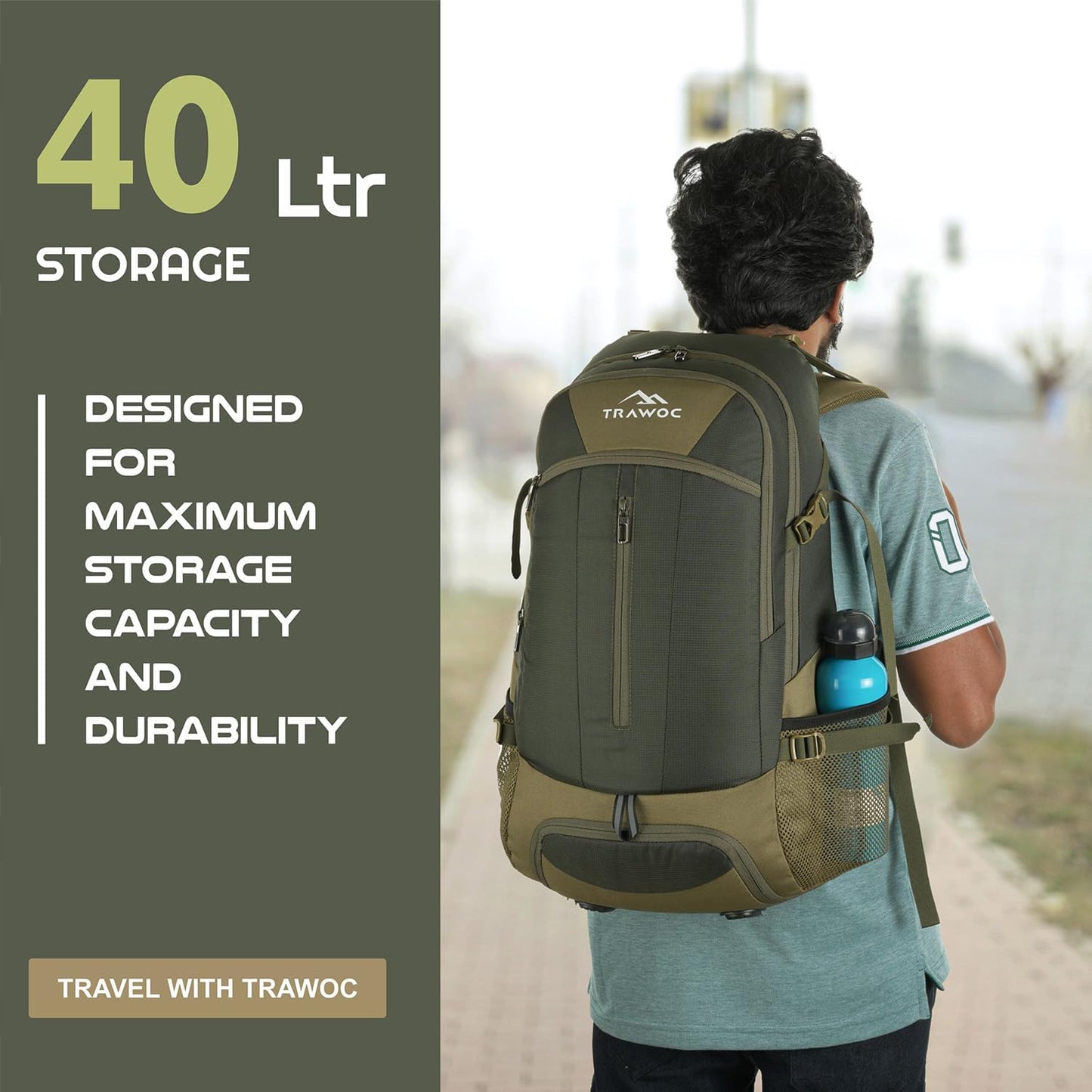TRAWOC FALCON 40 L Travel Laptop Backpack for Men and Women, Casual Daypack with Rain Cover Hiking, Trekking, Travelling Bag