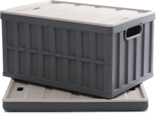 Citylife 64L Collapsible Storage Bins with Lids Plastic Storage Containers for Organizing Stackable Storage Box Large Heavy Duty Utility Crates, 2 Packs