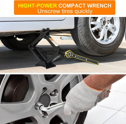 2 Tons (4409 lbs) Scissor Car Jack Kit, Universal Car Emergency Kit with Lug Wrench & Ratchet, Portable Tire Change Kit Perfect for Auto, SUV, MPV Tire Changes & Repairs, Heavy Duty Material