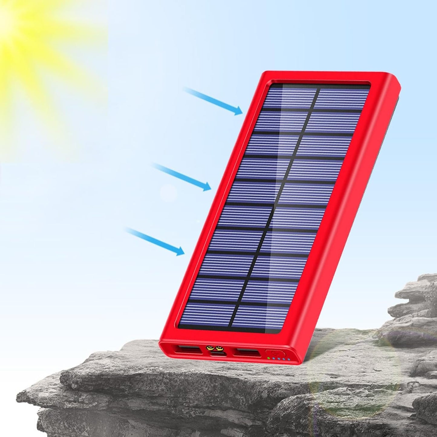 Solar Charger Power Bank, Portable Solar Charger, with Lanyard Hole Design,10000mAh External Battery Pack Panel Banks, for Mobile Phones Laptop Cellphones Power Bank Outdoor Hiking Fishing