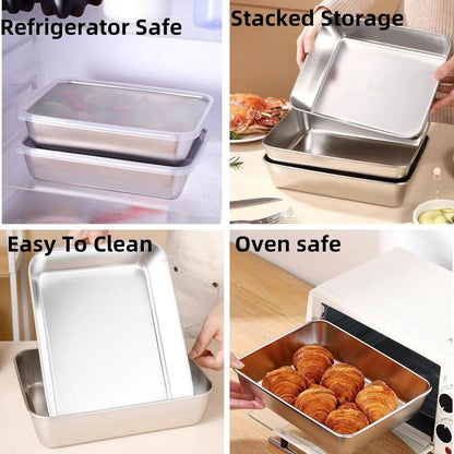Ceiteo 6Pcs Meal Prep Food Containers with Lids, Stainless Steel Trays Freezer Box Containers for Food with Airtight Lids, Oven & Dishwaher Safe(2200ML)