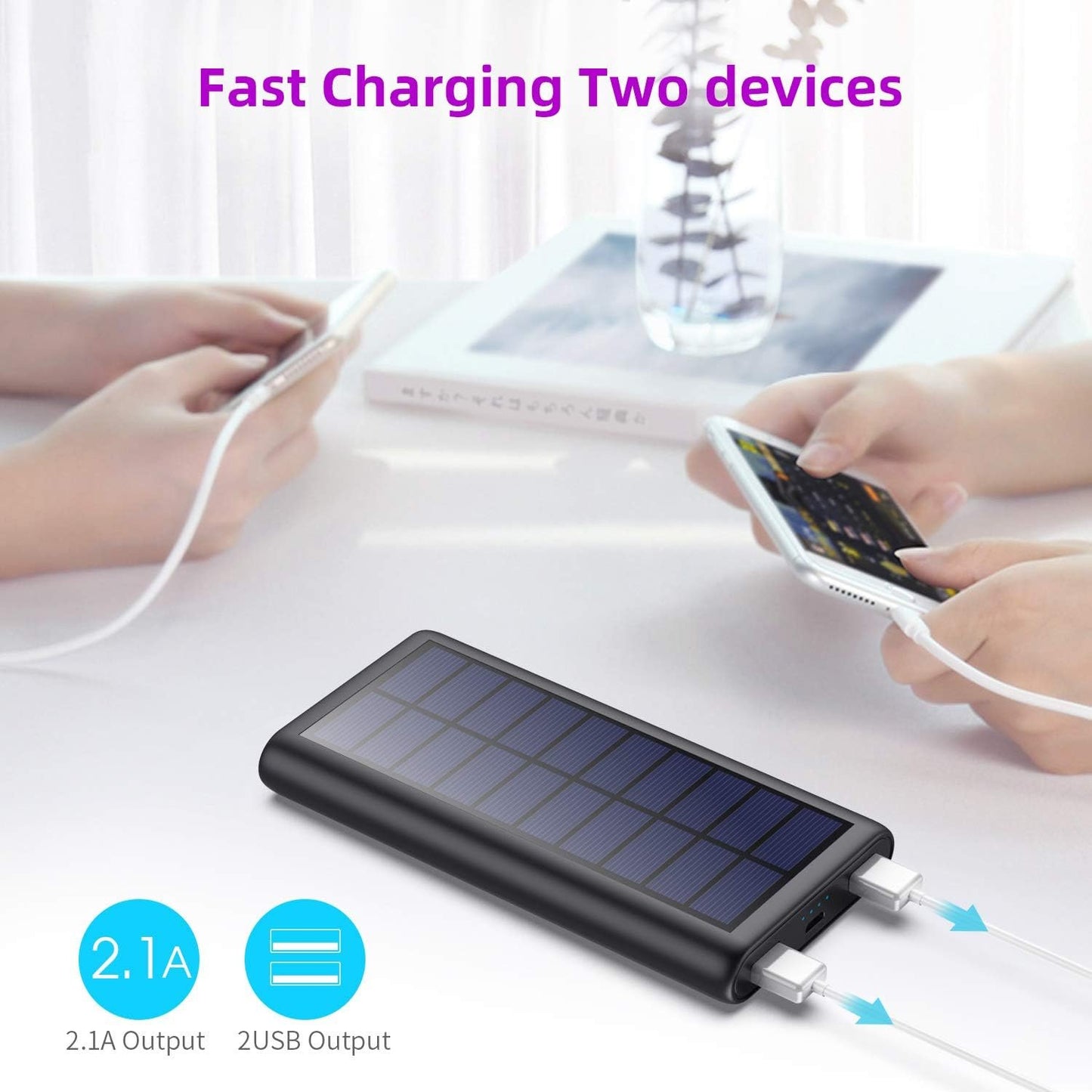 Solar Charger,26800mAh Solar Battery Power Bank Portable Panel Charger with LEDs and 2 USB Output Ports External Battery Pack for Camping Outdoor for Smartphone, Tablet, Android Cellphone Black