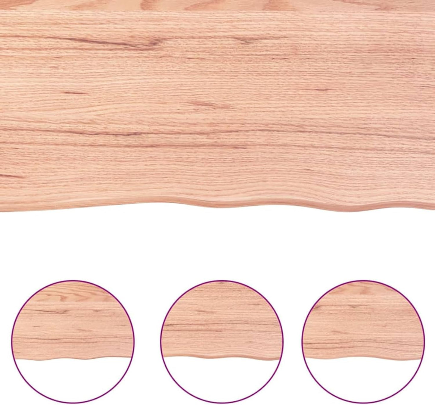 Light Brown Oak Wood Tabletop, 60 x 40 x 4 cm, Solid Treated Wood, Live Edge Design, Replacement Top for Kitchen Coffee Table, Dining Table, Desk Surface