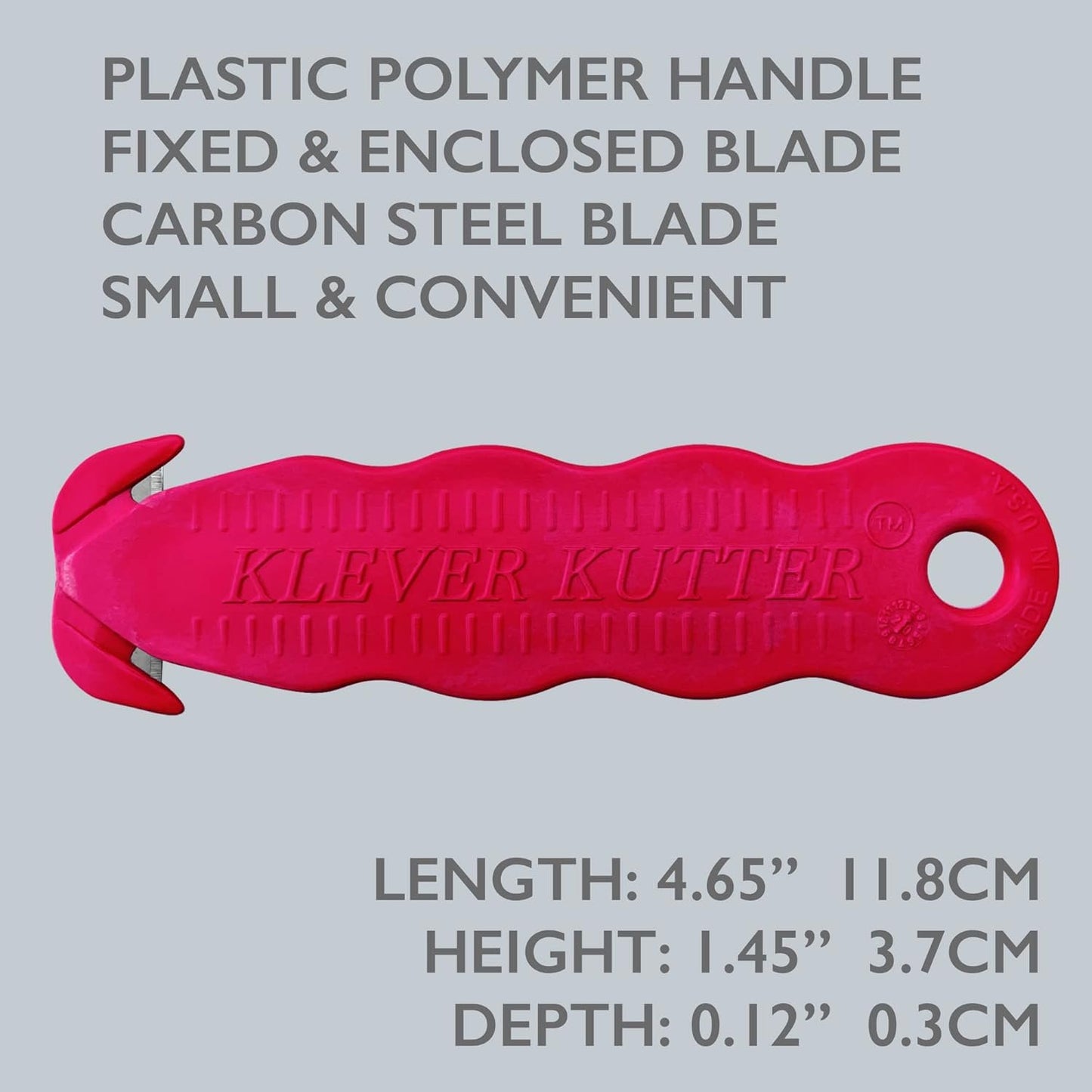 Klever Innovations KCJ-1R Safety Cutter, Advanced Plastic Polymers, 4-5/8”, Red (Pack of 10)