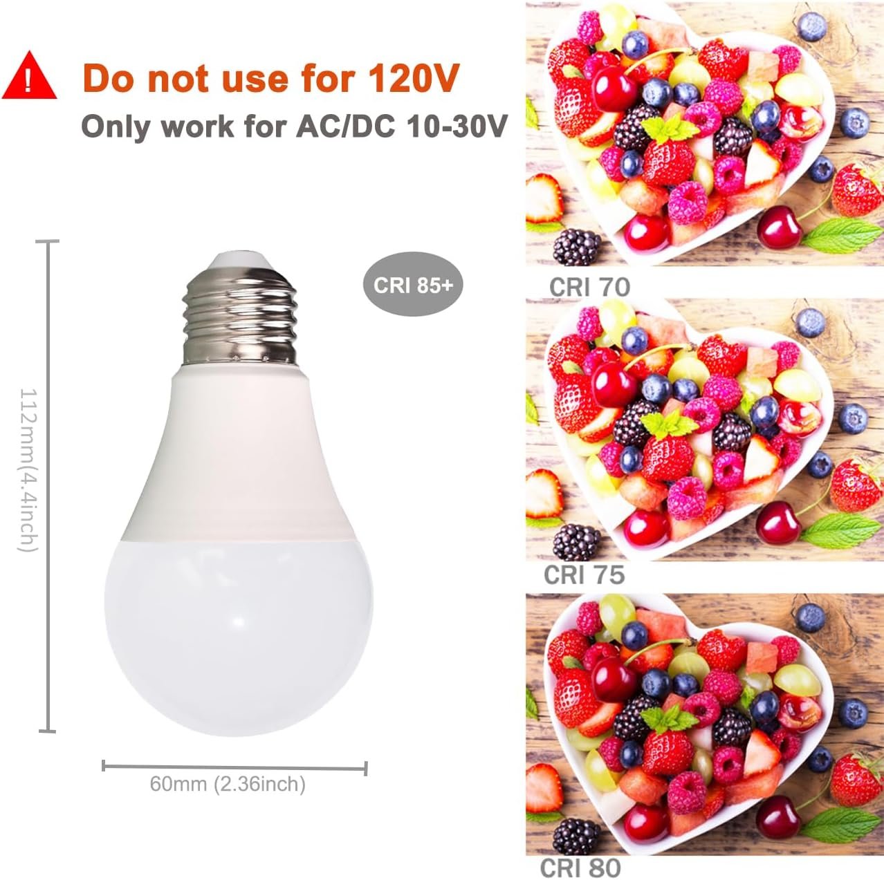 12V LED Bulb E26 7W 630Lm 12 Volt Low Voltage Lights AC/DC 11-16V E27 A19 Edison Lamp(3000K Warm White)40-60 Watt Bulbs Equivalent-12volt Battery Power System Interior Off Grid Solar Lighting- 6 Pack