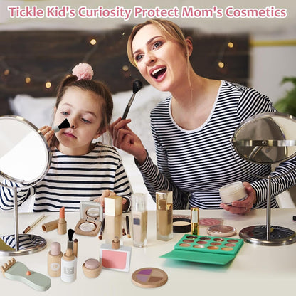 Smartwo 22 Pcs Wooden Makeup Toy Set ,Montessori Inspired Ultimate Beauty and Hair Salon Kit for Kids Pretend Play ,Kids Makeup Kit for Girl Toys for Toddler Girls Aging 2 3 4 Years Old