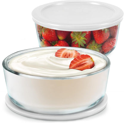Ultimate Yogurt Containers 2 Pack - Make More Yogurt with 1-Quart Glass Containers (4 Cup) - Perfect for Food Storage & Meal Prep - 100% BPA free & Oven Safe Round Bowl Set with Lids