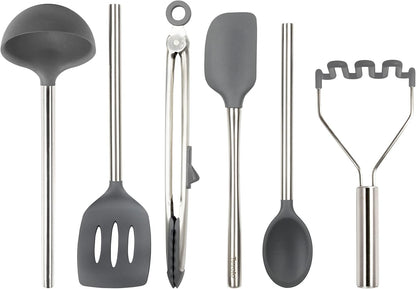 Tovolo Silicone Utensil Set of 6 (Charcoal) - Kitchen Utensils & Gadgets Essential for Baking, Cooking, Food Prep, Grilling, Home, Apartment, & Gifting/BPA-Free & Dishwasher-Safe