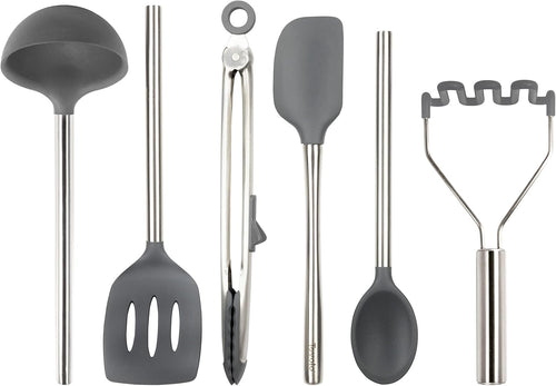 Tovolo Silicone Utensil Set of 6 (Charcoal) - Kitchen Utensils & Gadgets Essential for Baking, Cooking, Food Prep, Grilling, Home, Apartment, & Gifting/BPA-Free & Dishwasher-Safe